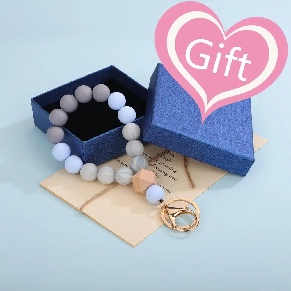 Sither Silicone Keychain Ring for Women Cute Keyring Bracelet Wristlet Beaded Bangle Key Chain Car Keychain Holder for Mom Gift (blue)