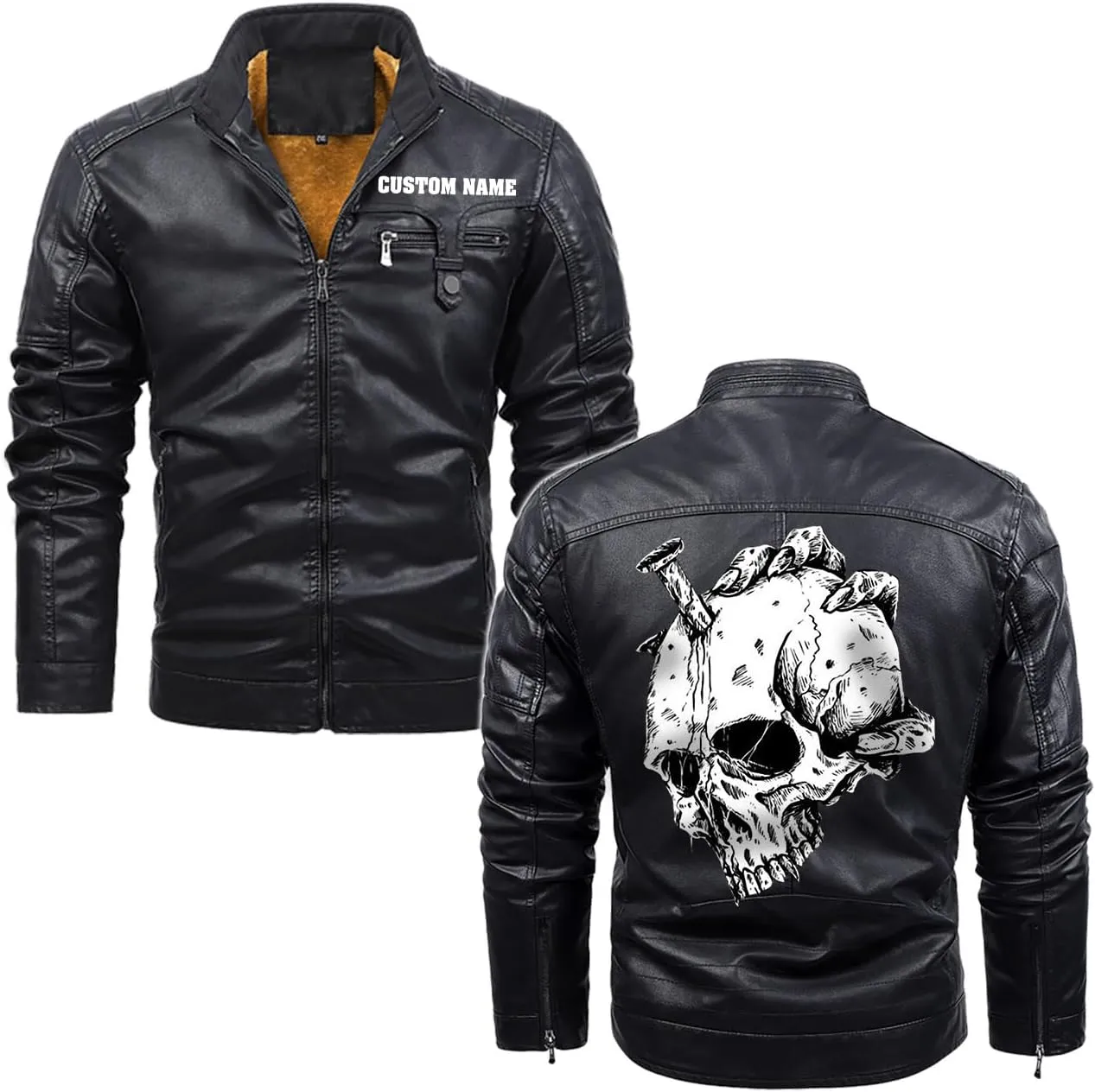 Skull On Hand| Gothic Skull Biker Motorcycle Jacket| Personalized Men PU Leather Vest Jacket Coat