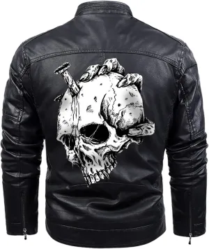 Skull On Hand| Gothic Skull Biker Motorcycle Jacket| Personalized Men PU Leather Vest Jacket Coat