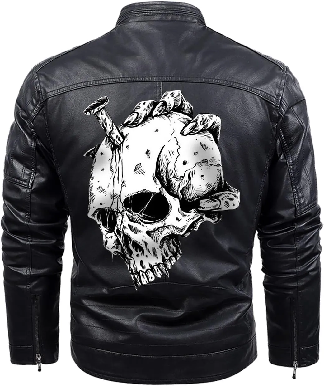 Skull On Hand| Gothic Skull Biker Motorcycle Jacket| Personalized Men PU Leather Vest Jacket Coat