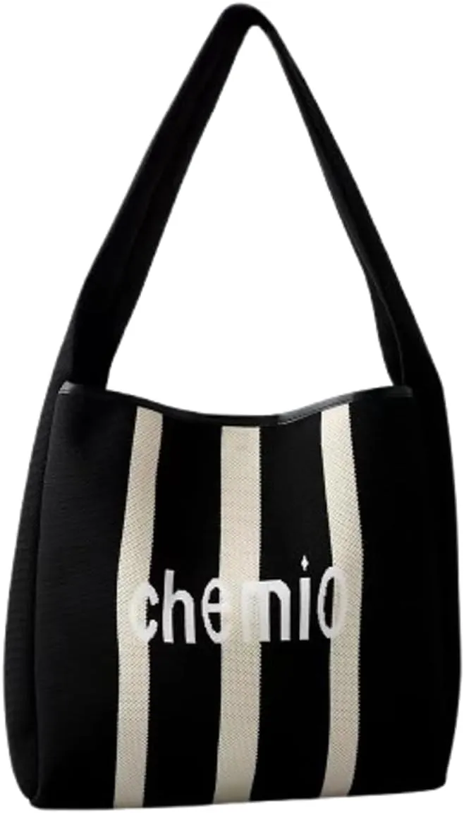 Slouchy Crochet Tote Bag Women Knit Hobo Bags Stripe Shoulder Bag Trendy CrossBody Purse Knitted Travel Satchels Handbag