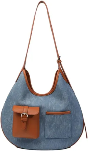 Slouchy Hobo Shoulder Bag Women Large Denim Tote Bag Casual Retro Crossbody Purse Satchels Work Handbag Underarm Purse