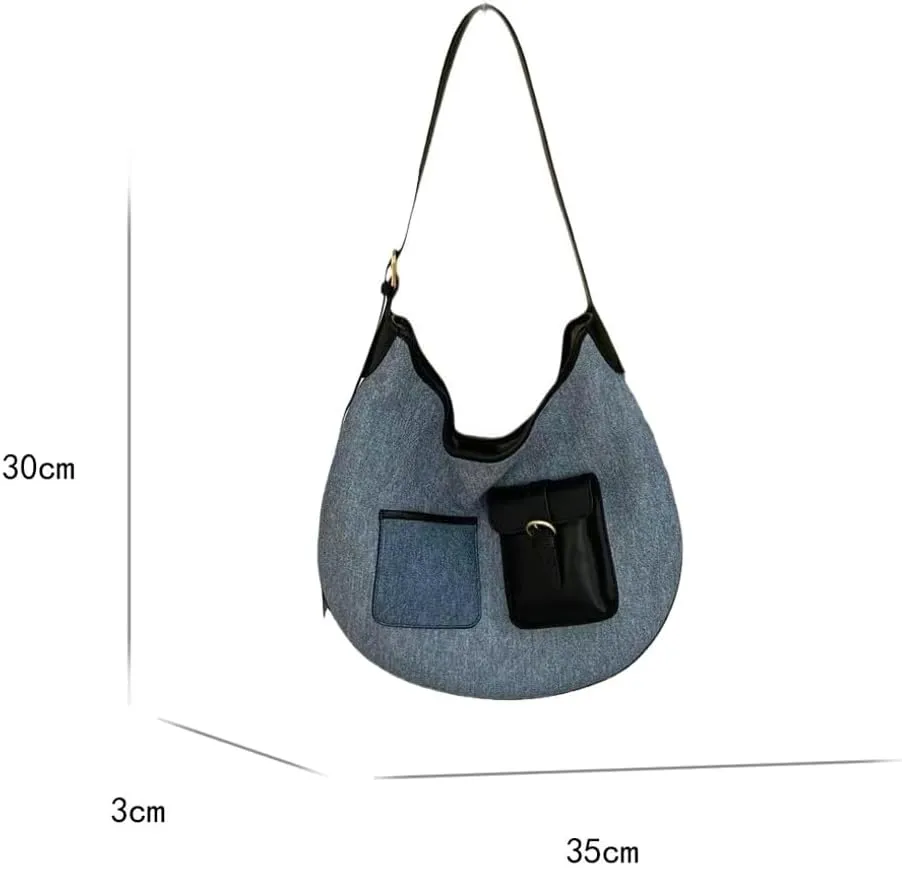 Slouchy Hobo Shoulder Bag Women Large Denim Tote Bag Casual Retro Crossbody Purse Satchels Work Handbag Underarm Purse