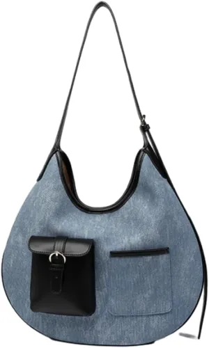 Slouchy Hobo Shoulder Bag Women Large Denim Tote Bag Casual Retro Crossbody Purse Satchels Work Handbag Underarm Purse