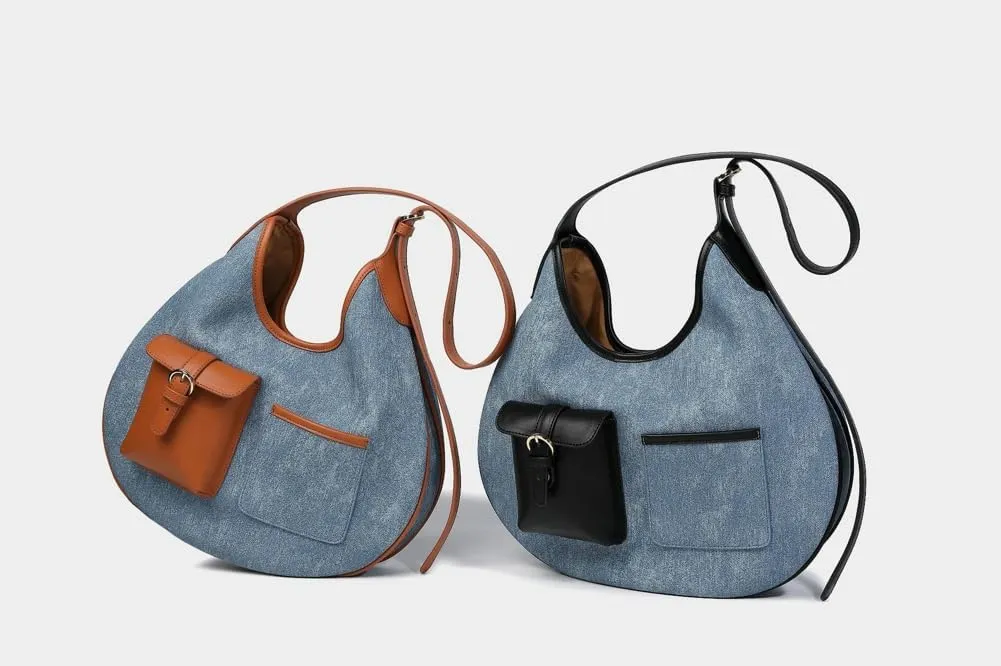 Slouchy Hobo Shoulder Bag Women Large Denim Tote Bag Casual Retro Crossbody Purse Satchels Work Handbag Underarm Purse