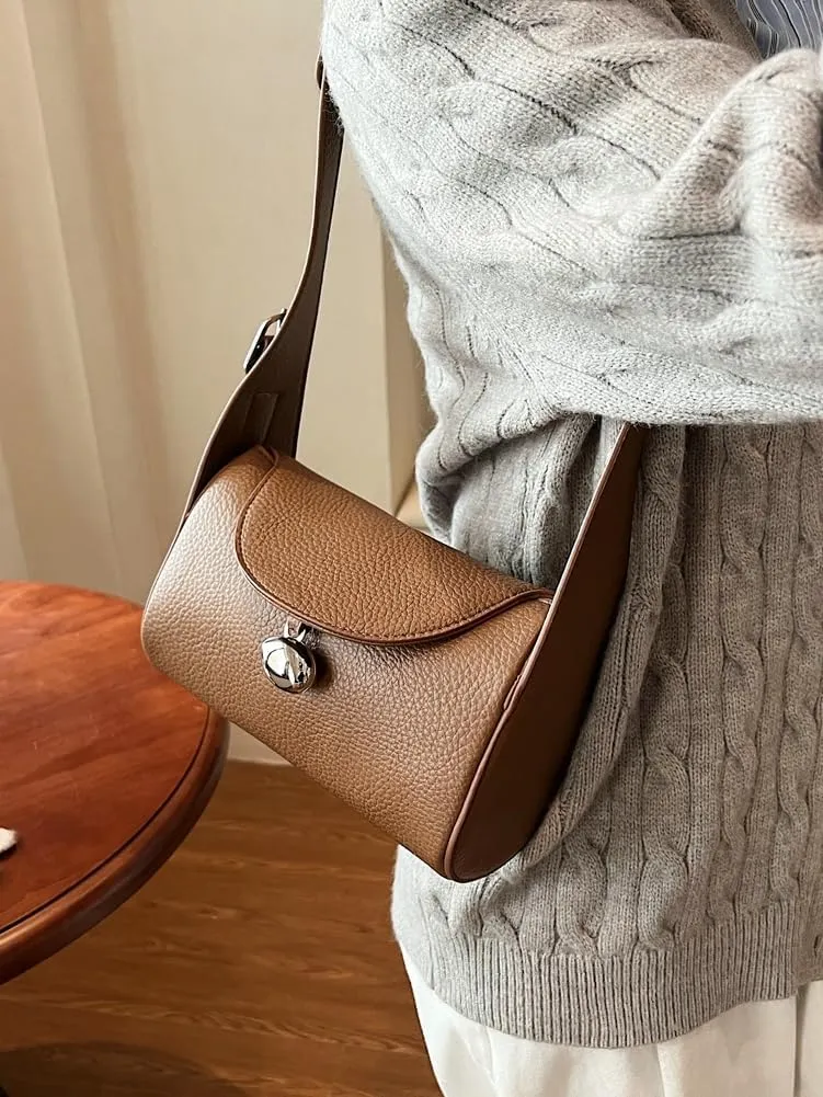 Slouchy PU Leather Crescent Hobo Bags Women Trendy Crossbody Purse Satchels Shoulder Bag Round Top-handle Tote Handbag