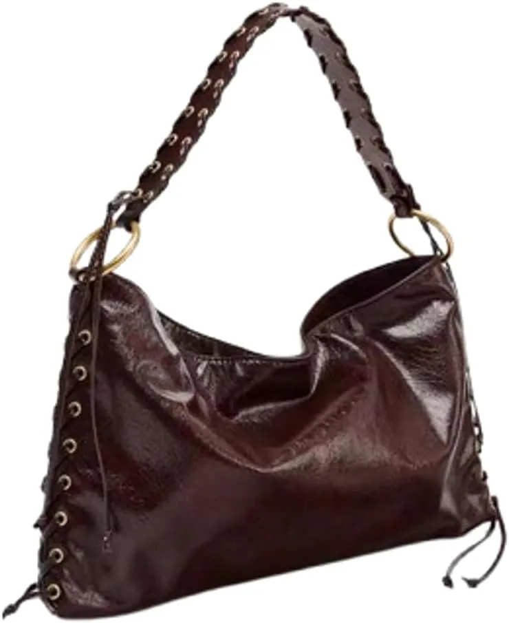 Slouchy PU Leather Crescent Hobo Bags Women Trendy Underarm Crossbody Purse Satchels Shoulder Bag Top-handle Tote Handbag