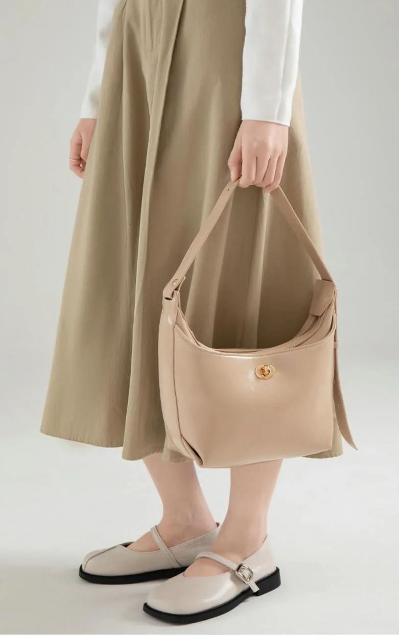 Slouchy PU Leather Crescent Hobo Bags Women Trendy Underarm Crossbody Purse Shoulder Bag Satchels Top-handle Tote Handbag