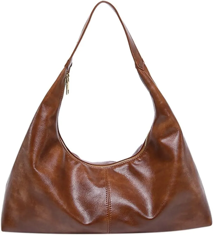 Slouchy PU Leather Hobo Bags Women Trendy Shoulder Bag Cute Crescent Crossbody Phone Purse Satchels Top-Handle Tote Handbag