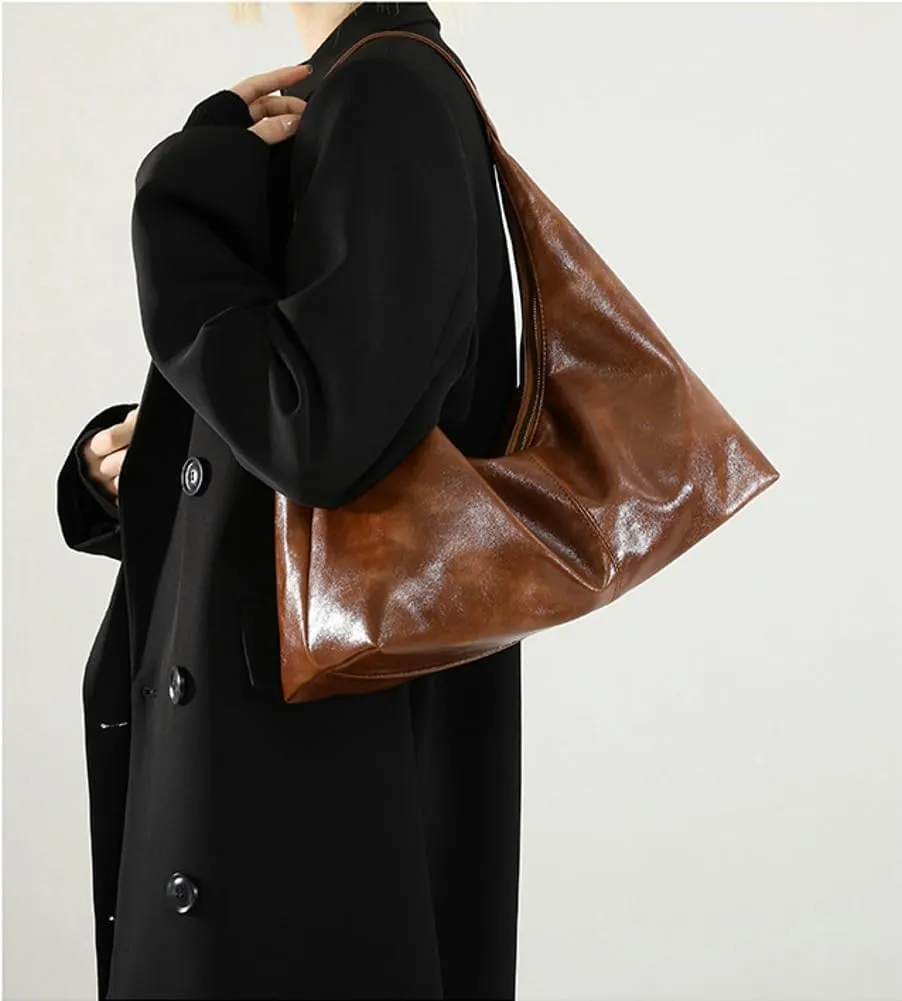Slouchy PU Leather Hobo Bags Women Trendy Shoulder Bag Cute Crescent Crossbody Phone Purse Satchels Top-Handle Tote Handbag