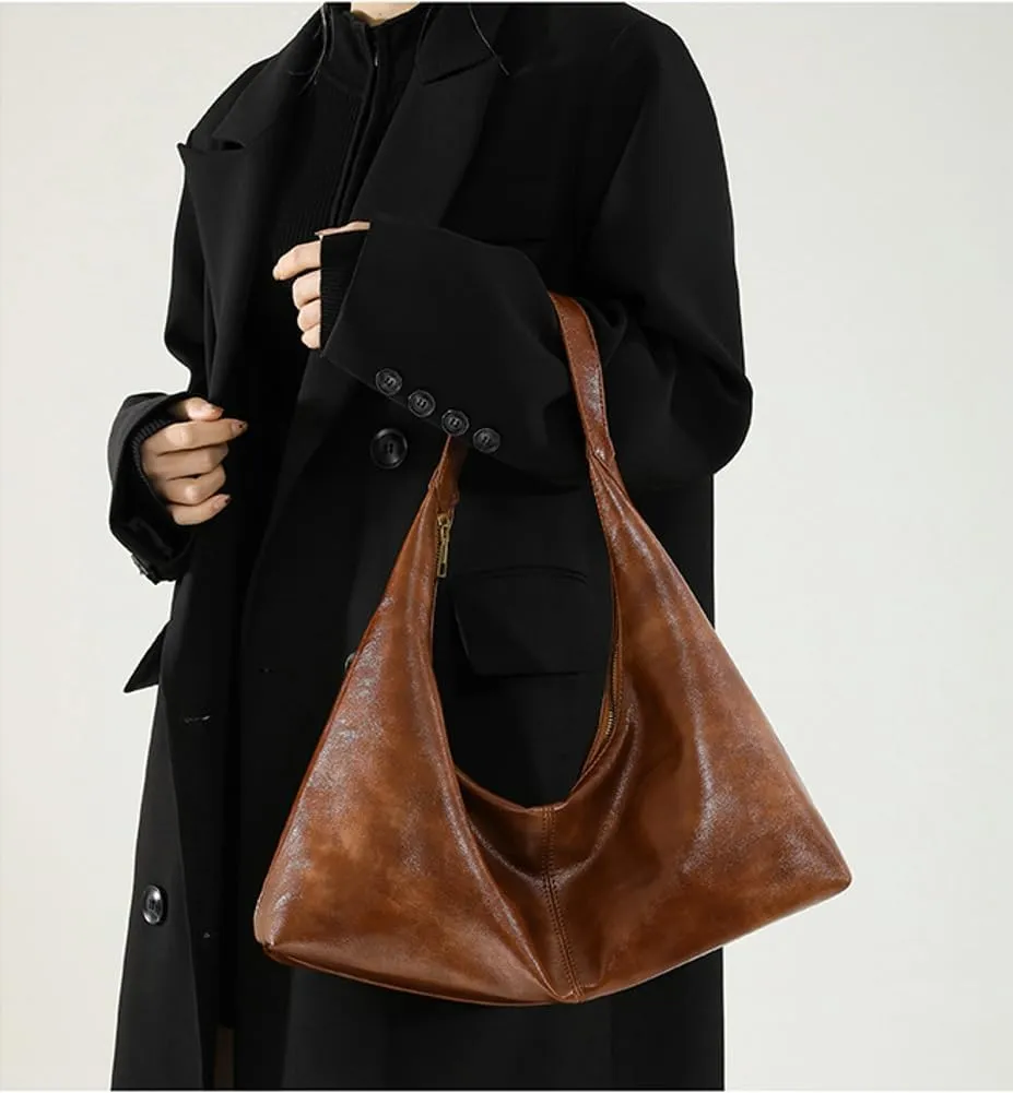 Slouchy PU Leather Hobo Bags Women Trendy Shoulder Bag Cute Crescent Crossbody Phone Purse Satchels Top-Handle Tote Handbag