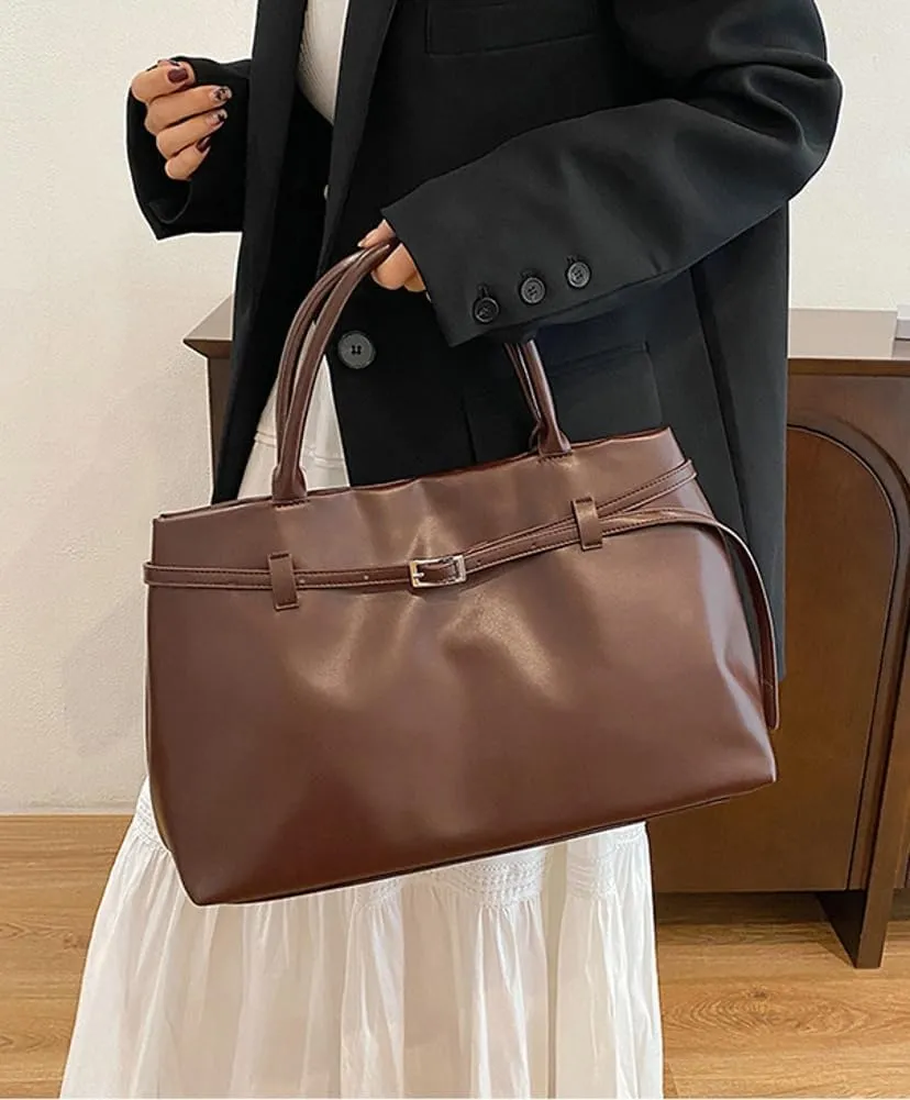 Slouchy PU Leather Tote Bag Women Hobo Bags Trendy Shoulder Bag Crescent Crossbody Purse Top-handle Satchels Tote Handbag
