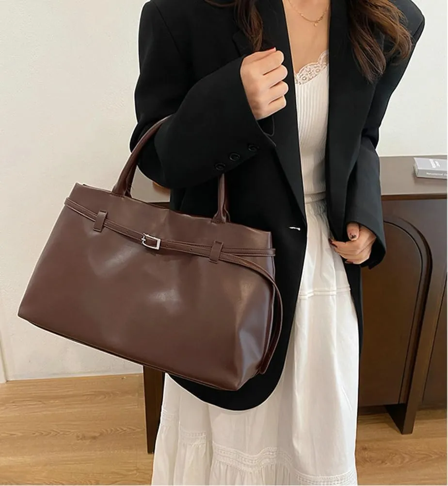 Slouchy PU Leather Tote Bag Women Hobo Bags Trendy Shoulder Bag Crescent Crossbody Purse Top-handle Satchels Tote Handbag