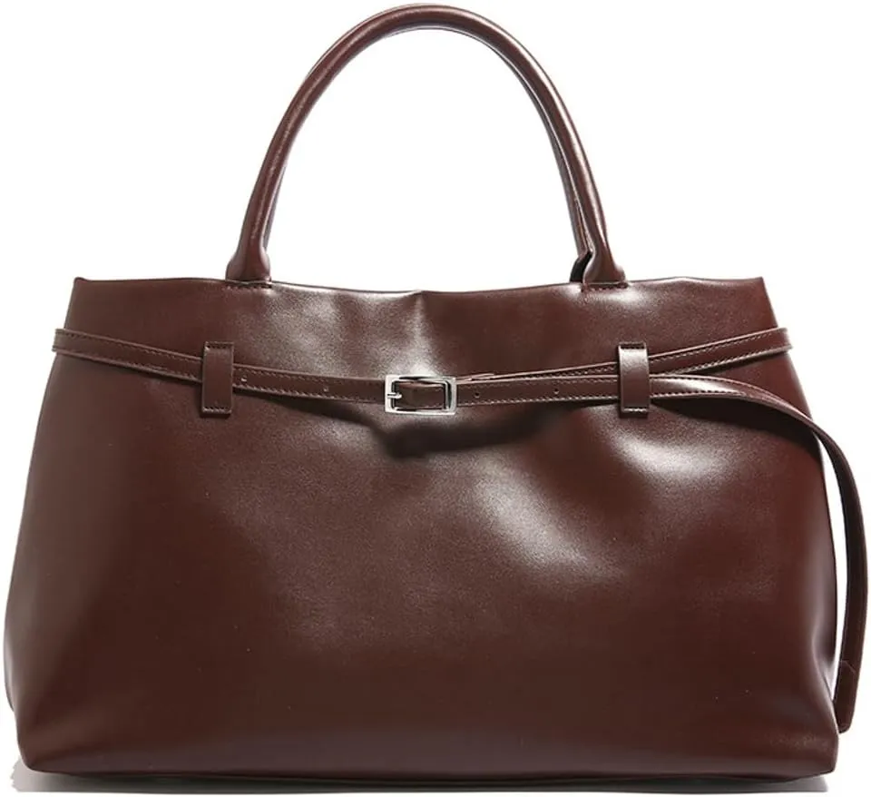 Slouchy PU Leather Tote Bag Women Hobo Bags Trendy Shoulder Bag Crescent Crossbody Purse Top-handle Satchels Tote Handbag