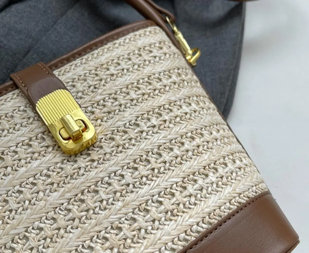 Slouchy Woven Shoulder Handbags for Women Bucket Bag Boho-style Crossbody Purse Ladies Satchels Commuter Bag