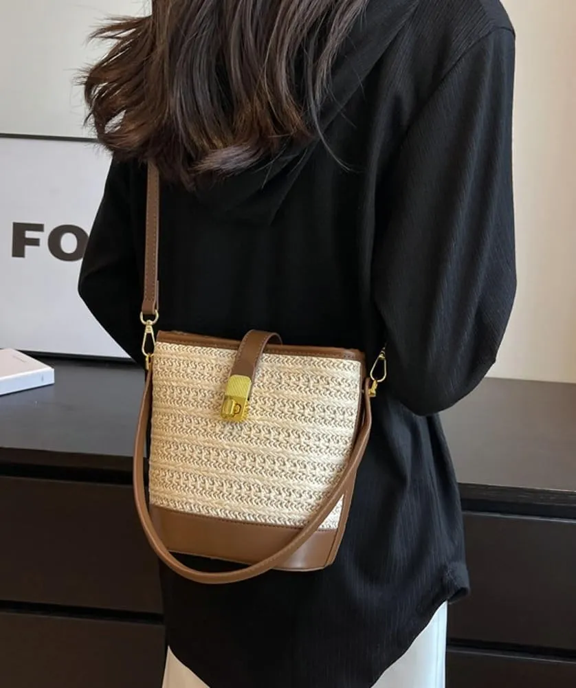 Slouchy Woven Shoulder Handbags for Women Bucket Bag Boho-style Crossbody Purse Ladies Satchels Commuter Bag