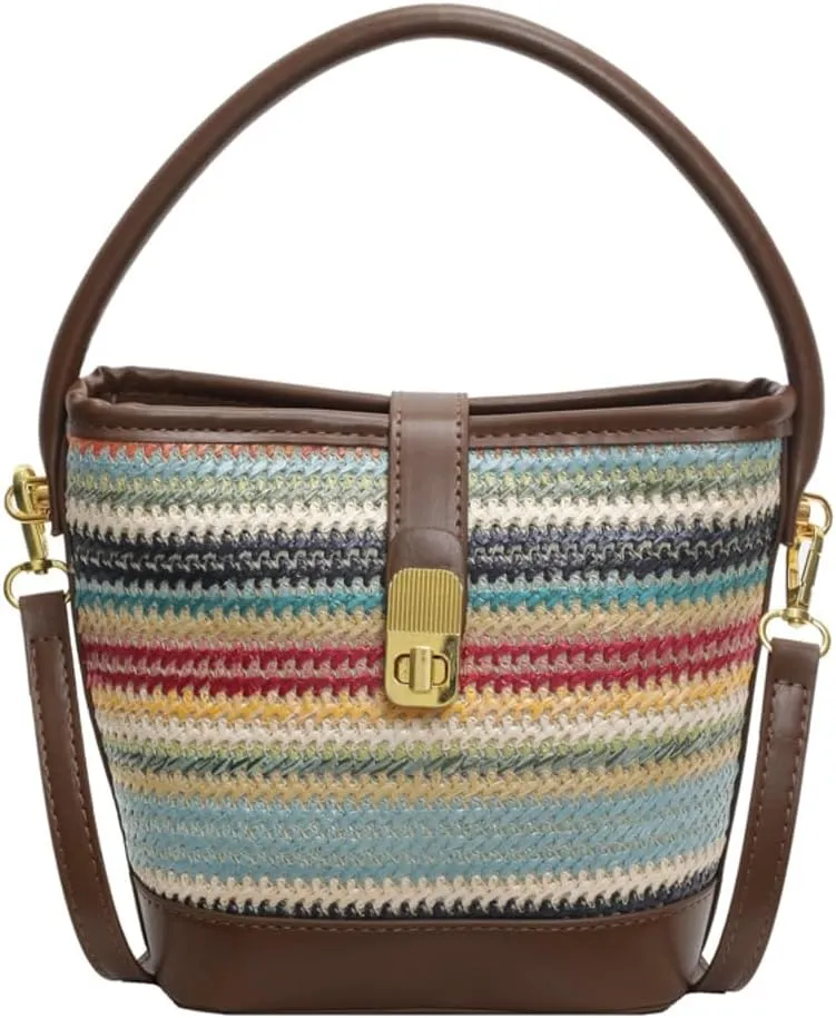 Slouchy Woven Shoulder Handbags for Women Bucket Bag Boho-style Crossbody Purse Ladies Satchels Commuter Bag