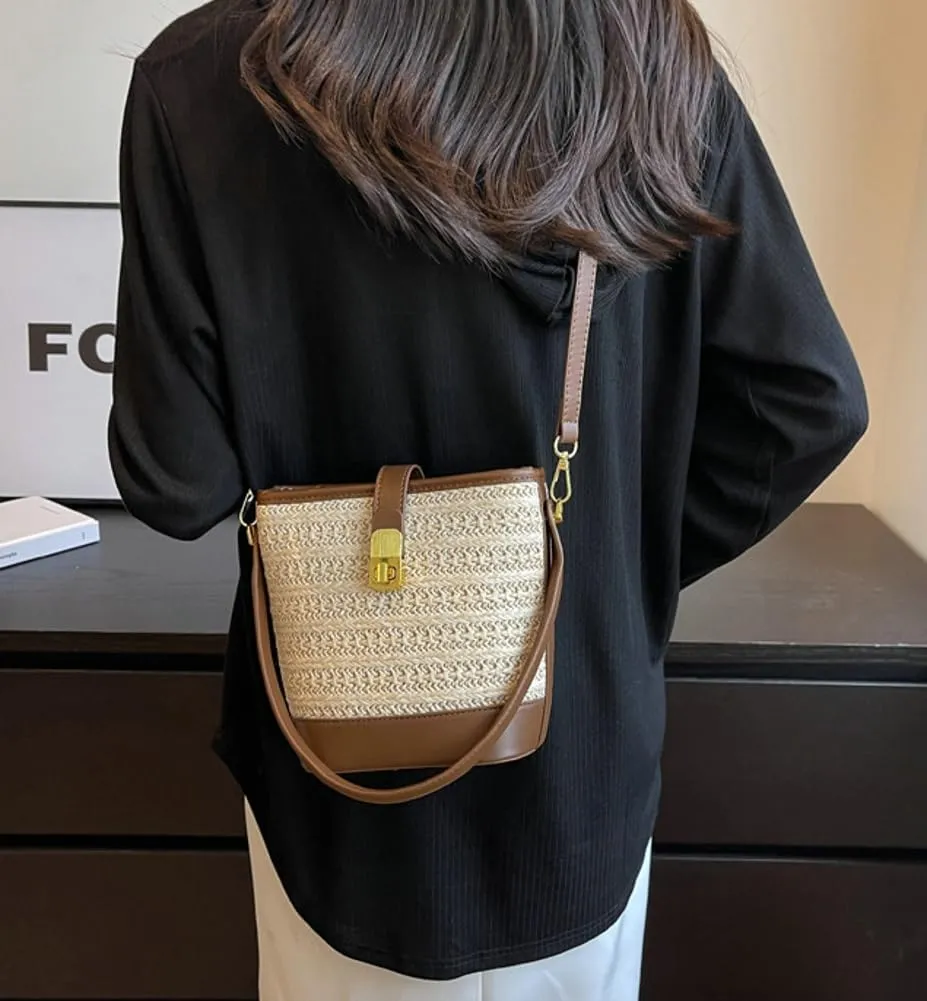 Slouchy Woven Shoulder Handbags for Women Bucket Bag Boho-style Crossbody Purse Ladies Satchels Commuter Bag