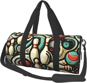 Sports Duffel Bag Bowling-Doodle-Pattern Foldable Travel Tote Bag Weekender Sleepover Carry On Bag