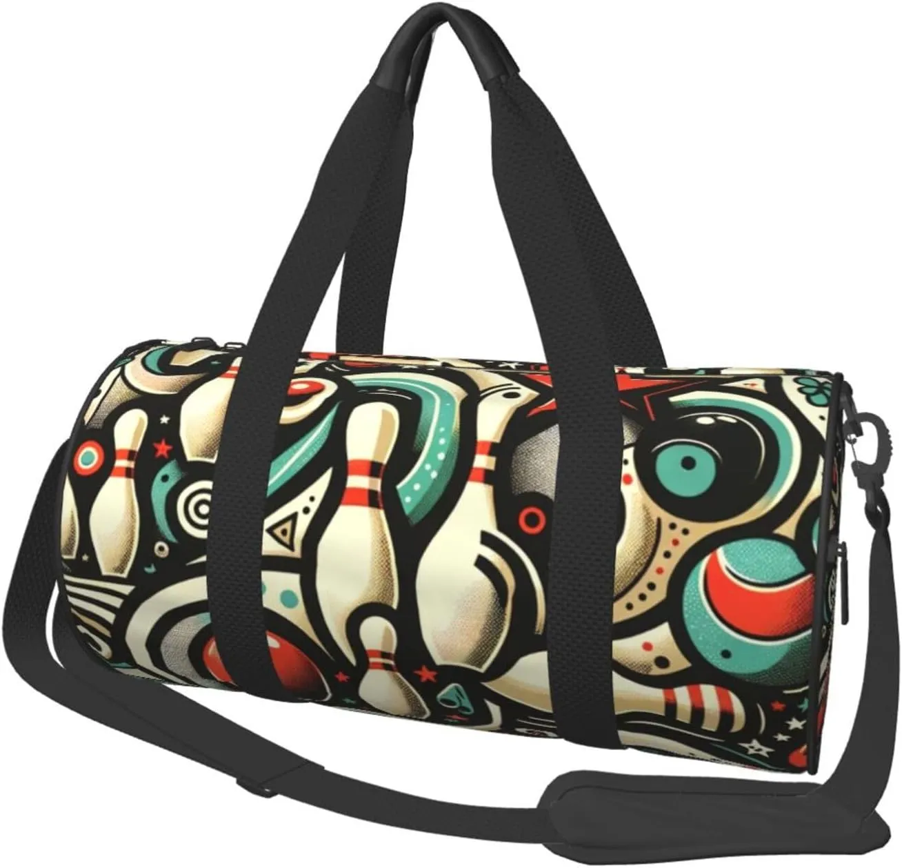 Sports Duffel Bag Bowling-Doodle-Pattern Foldable Travel Tote Bag Weekender Sleepover Carry On Bag