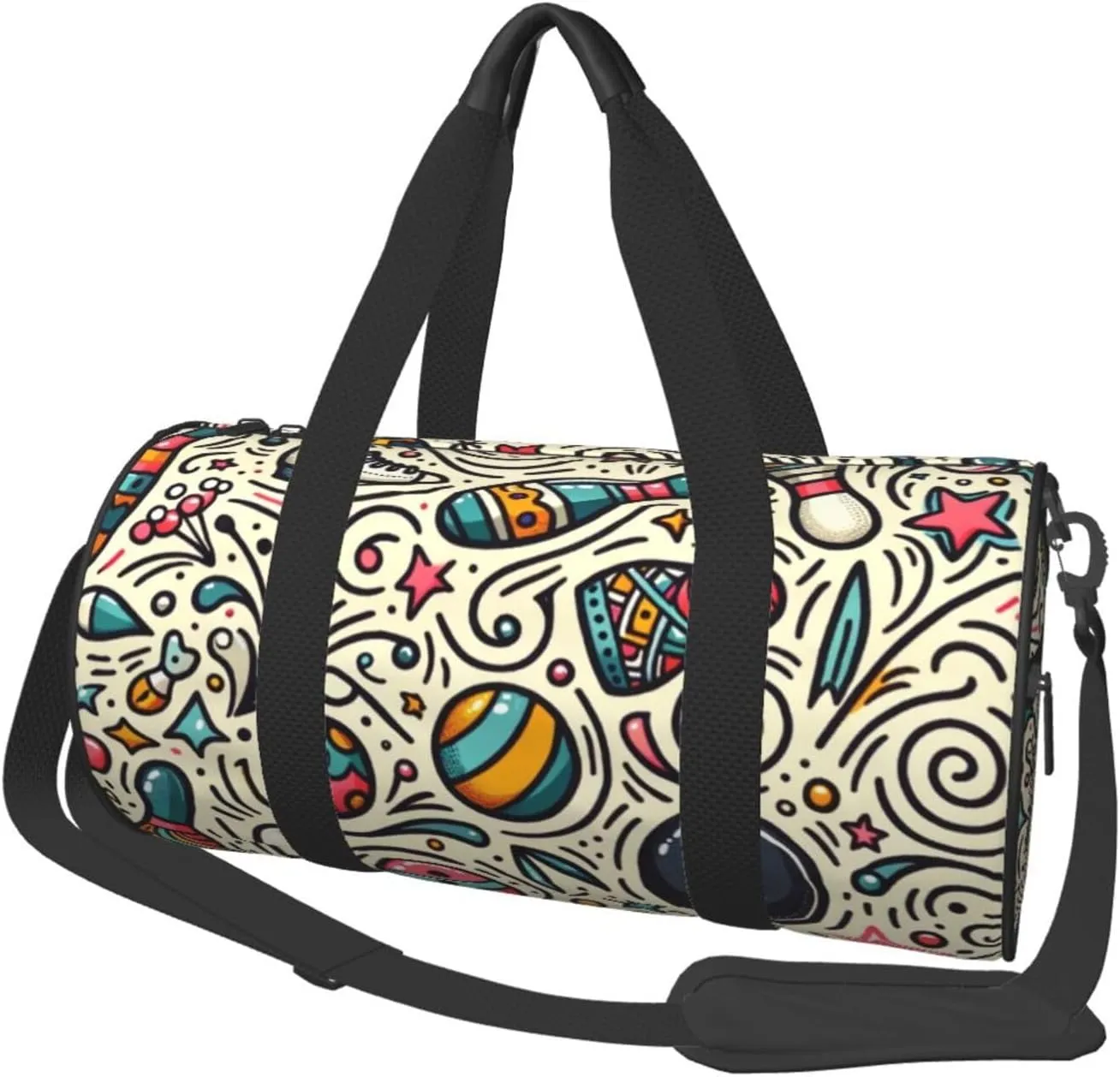 Sports Duffel Bag Bowling-Doodles-Bowl Foldable Travel Tote Bag Weekender Sleepover Carry On Bag