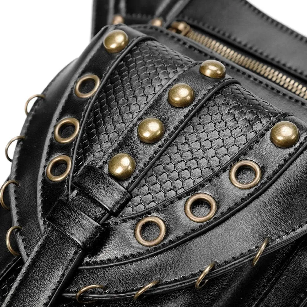 Steampunk Crossbody Leather Waist Leg Bag for Women, Black Punk Rock Motorcycle Bag Goth Shoulder Packs