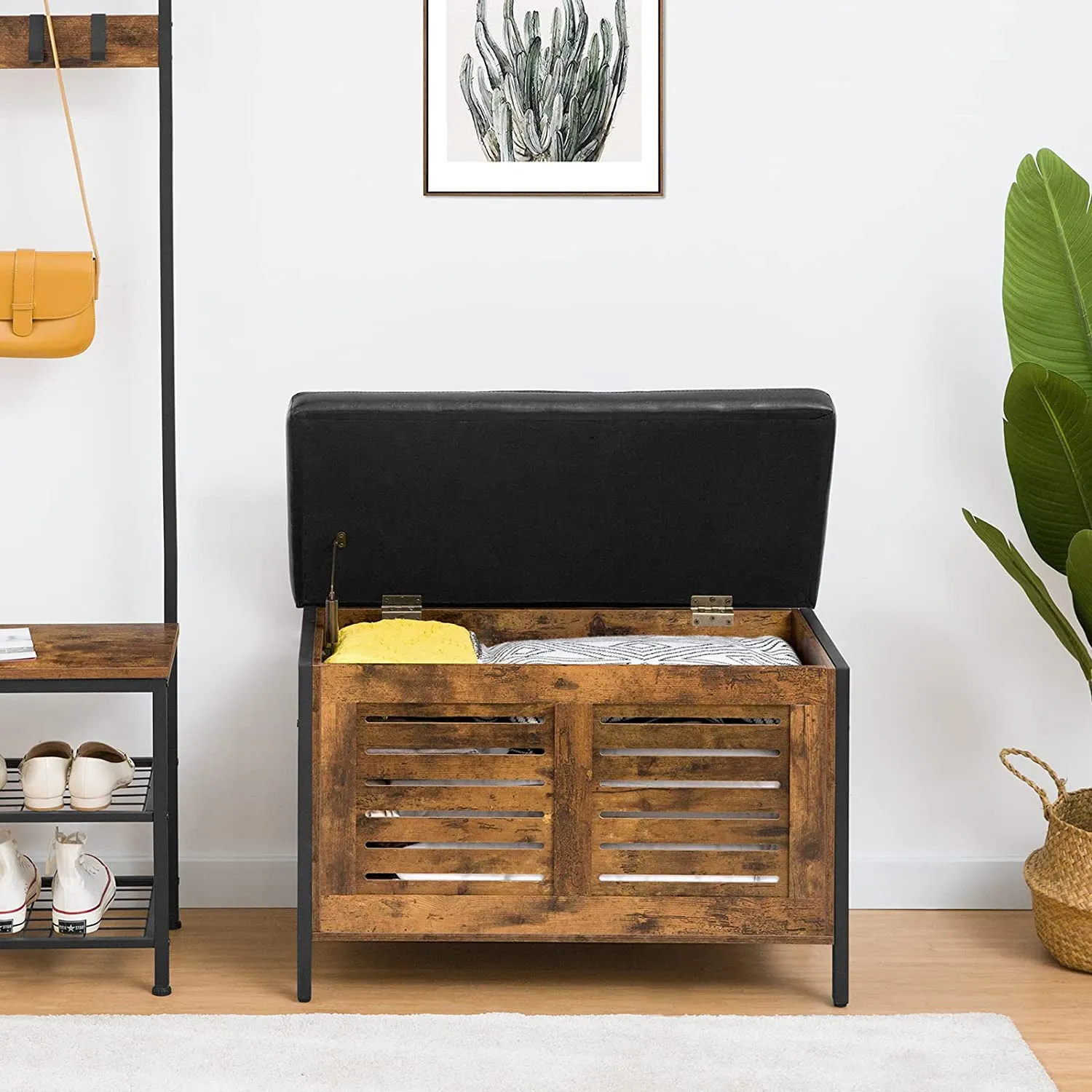 Storage Chest, Storage Bench with Padded Seat, Wooden Toy Chest, Shoe Bench