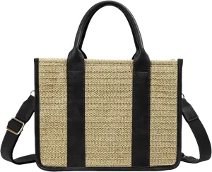 Straw Beach Tote Bag for Women, Summer Crossbody bags Boho Woven Shoulder Purse Handabg with Zip for Vacation Travel