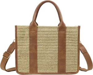 Straw Beach Tote Bag for Women, Summer Crossbody bags Boho Woven Shoulder Purse Handabg with Zip for Vacation Travel