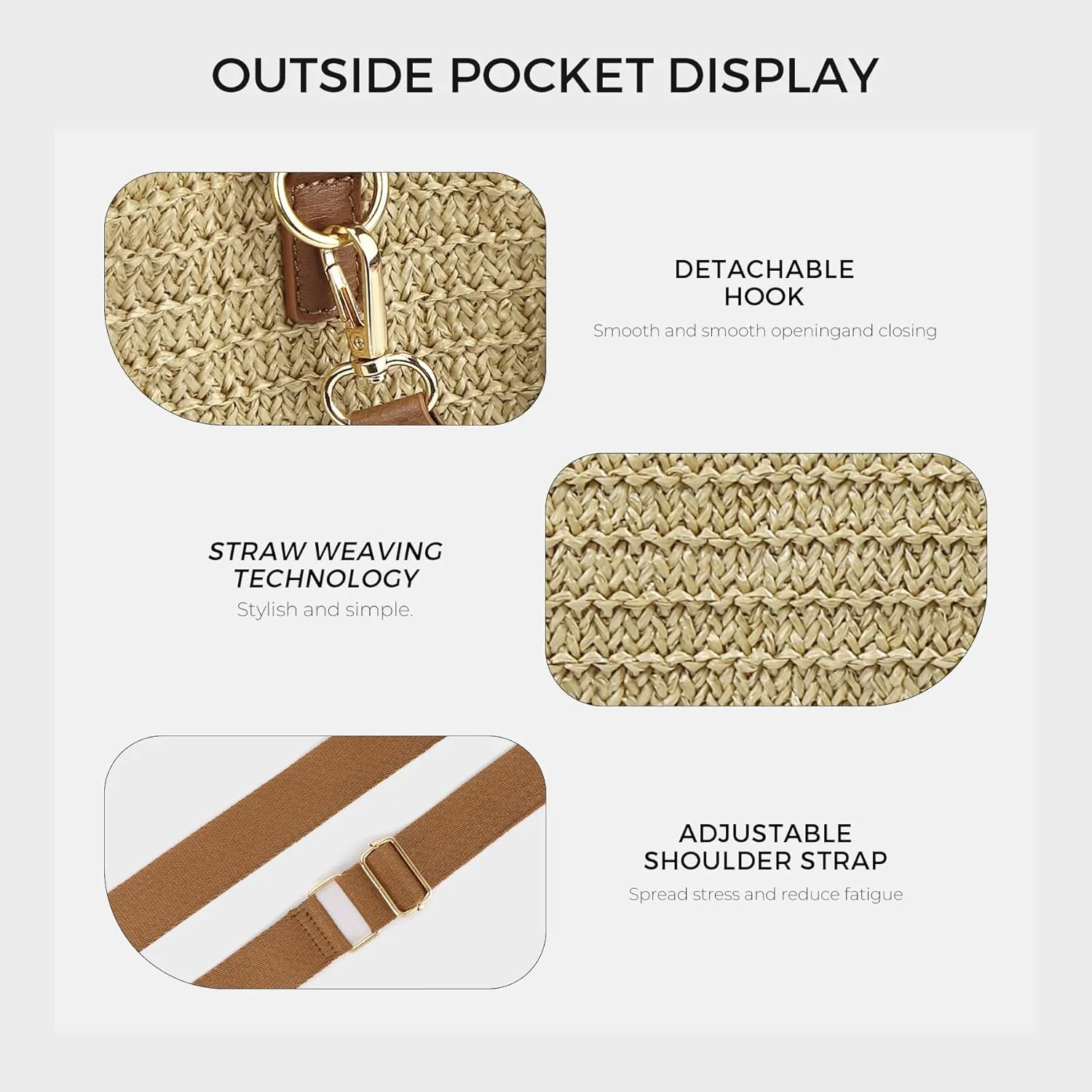Straw Beach Tote Bag for Women, Summer Crossbody bags Boho Woven Shoulder Purse Handabg with Zip for Vacation Travel