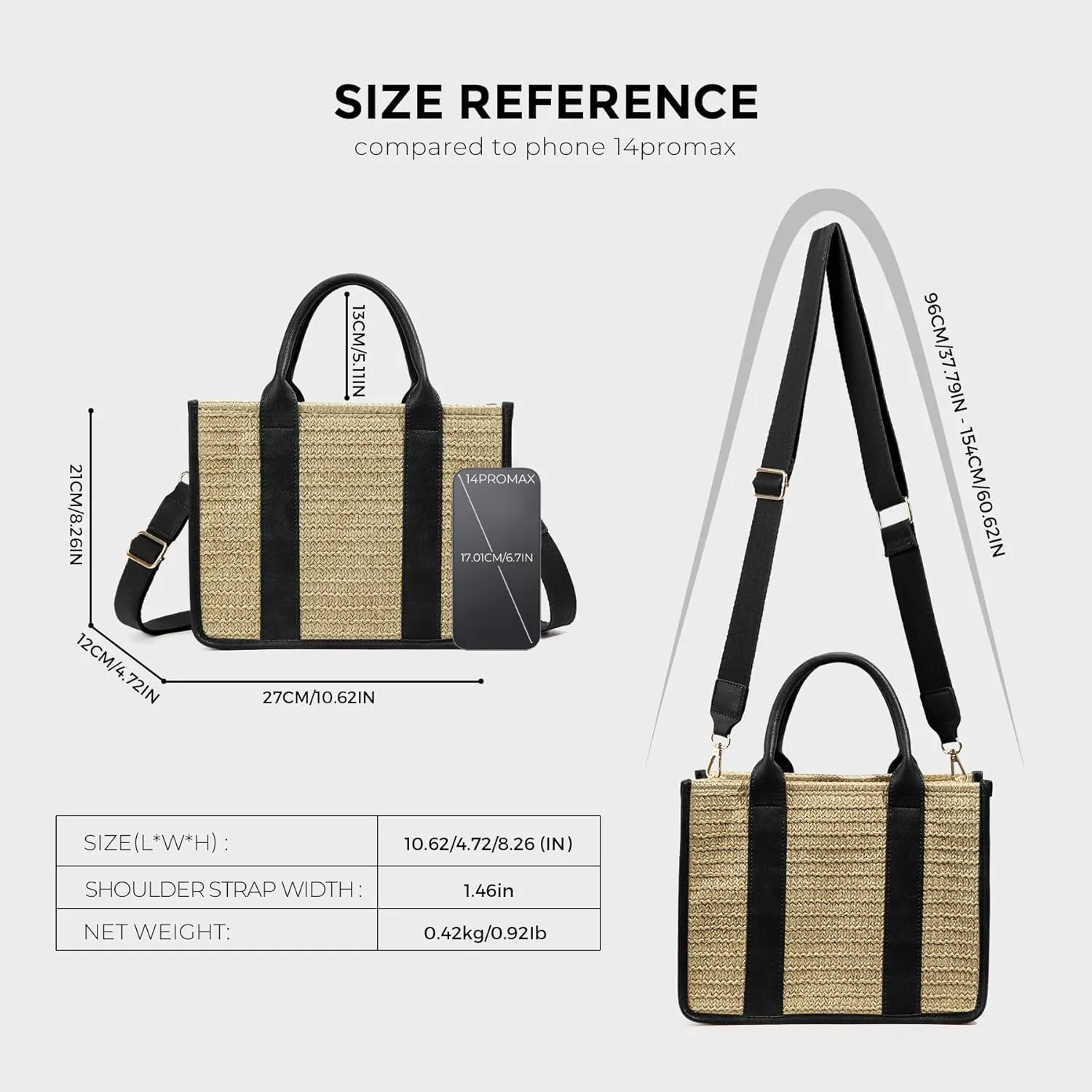 Straw Beach Tote Bag for Women, Summer Crossbody bags Boho Woven Shoulder Purse Handabg with Zip for Vacation Travel