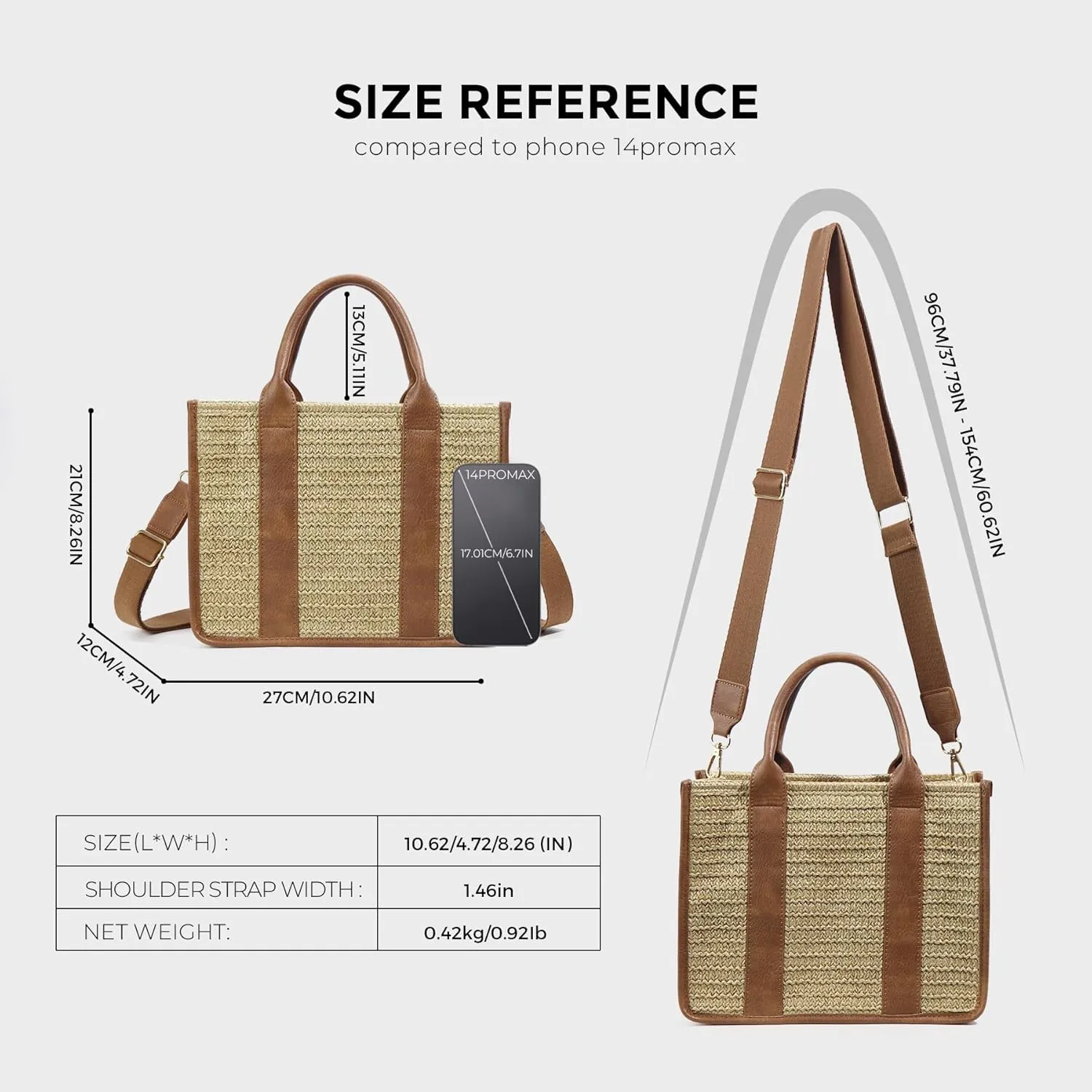 Straw Beach Tote Bag for Women, Summer Crossbody bags Boho Woven Shoulder Purse Handabg with Zip for Vacation Travel