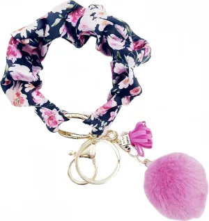 Stretchy Wrist Strap Key Chain, Elastic Scrunchie Bracelet Keys Ring Wristlet Keychain with Tassels Flower Fur Pom