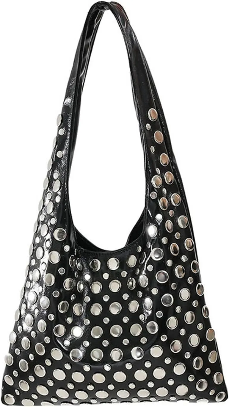 Studded Purses Y2K 90s Hobo Bags Trendy Shoulder Punk Handbag Soft Faux Leather Underarm Satchels Tote Handbags