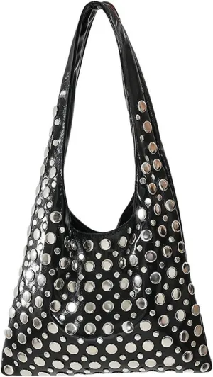Studded Purses Y2K 90s Hobo Bags Trendy Shoulder Punk Handbag Soft Faux Leather Underarm Satchels Tote Handbags