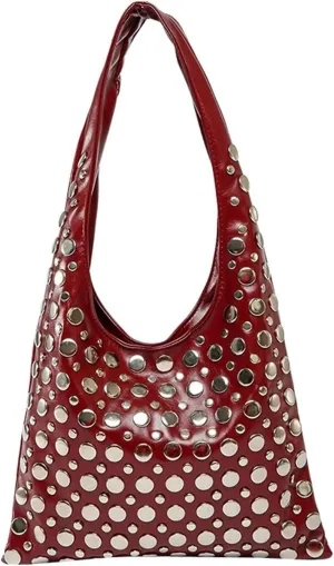 Studded Purses Y2K 90s Hobo Bags Trendy Shoulder Punk Handbag Soft Faux Leather Underarm Satchels Tote Handbags