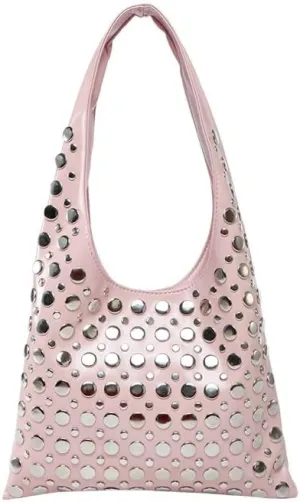 Studded Shoulder Bag for Women PU Leather Tote Bag Rivet Hobo Handbag Retro Underarm Satchels Purse