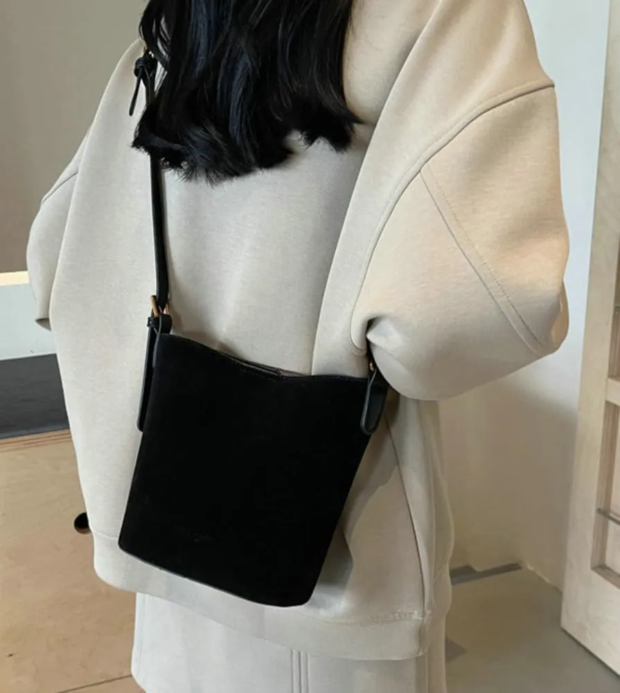 Suede Bucket Bag Shoulder Underarm Bag for Women Suede Satchels Handbag Crossbody Bag Slouchy Shoulder Bag Tote Purse