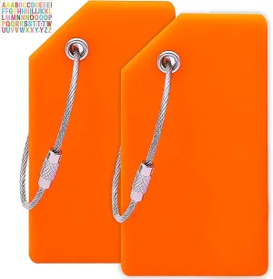 Suitcase Tags 2 Pack Durable Silicone Quickly Spot Luggage Labels with DIY Alphabet Stickers Travel Identifier Tags for Backpacks (Orange * 1 DIY Sticker)