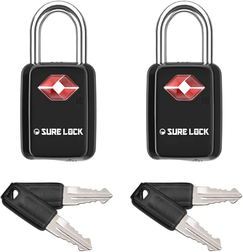 Sure Lock TSA Approved Luggage Locks Mini Size Lock with Keys for Travel, Zinc Alloy Body with Steel Shackle, Key Alike, Key Alike in The Same Package