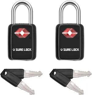 Sure Lock TSA Approved Luggage Locks Mini Size Lock with Keys for Travel, Zinc Alloy Body with Steel Shackle, Key Alike, Key Alike in The Same Package