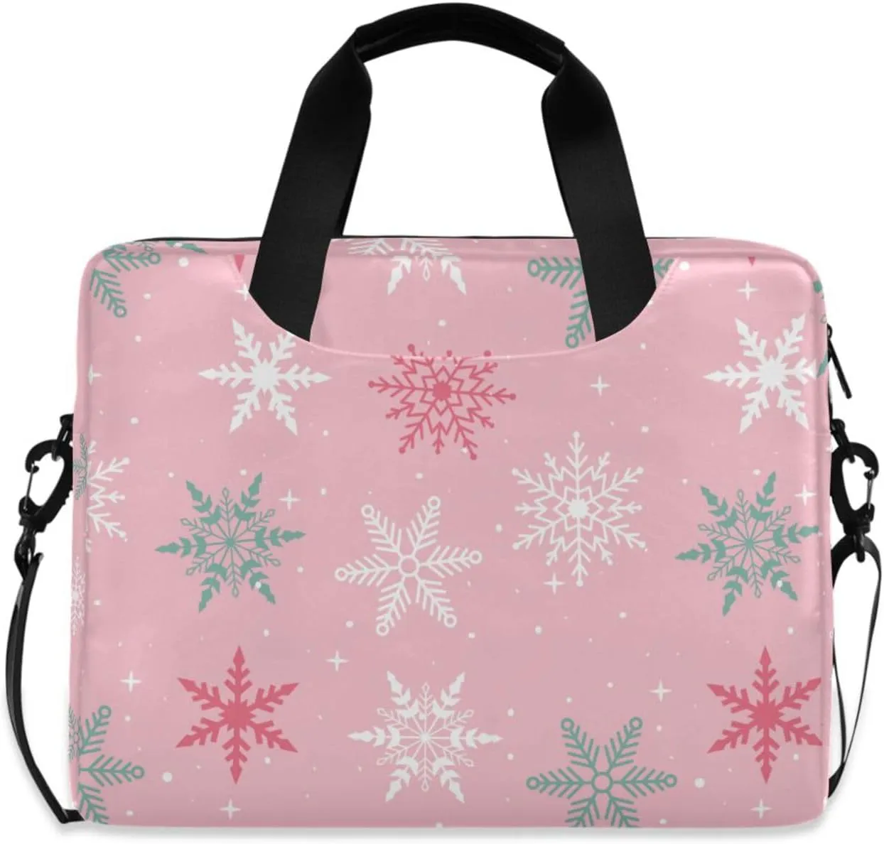 susiyo Christmas Winter Snowflakes Pink Laptop Bag 15.6 Inch Laptop Bag with Shoulder Strap Briefcase for Work College Back to School