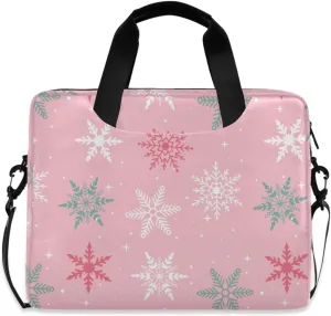 susiyo Christmas Winter Snowflakes Pink Laptop Bag 15.6 Inch Laptop Bag with Shoulder Strap Briefcase for Work College Back to School