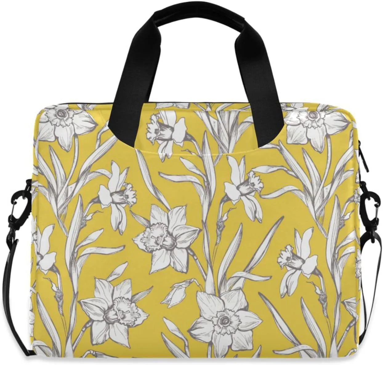 susiyo Easter Daffodil Flowers on Yellow Laptop Bag 15.6 Inch Laptop Bag with Shoulder Strap Briefcase for Work College Back to School