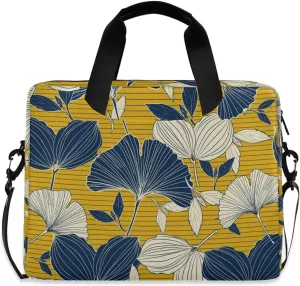susiyo Navy Ginkgo Leaf On Yellow Stripes Laptop Bag 15.7 inch Briefcases for Adults Shoulder Carrying Case for Office Travel