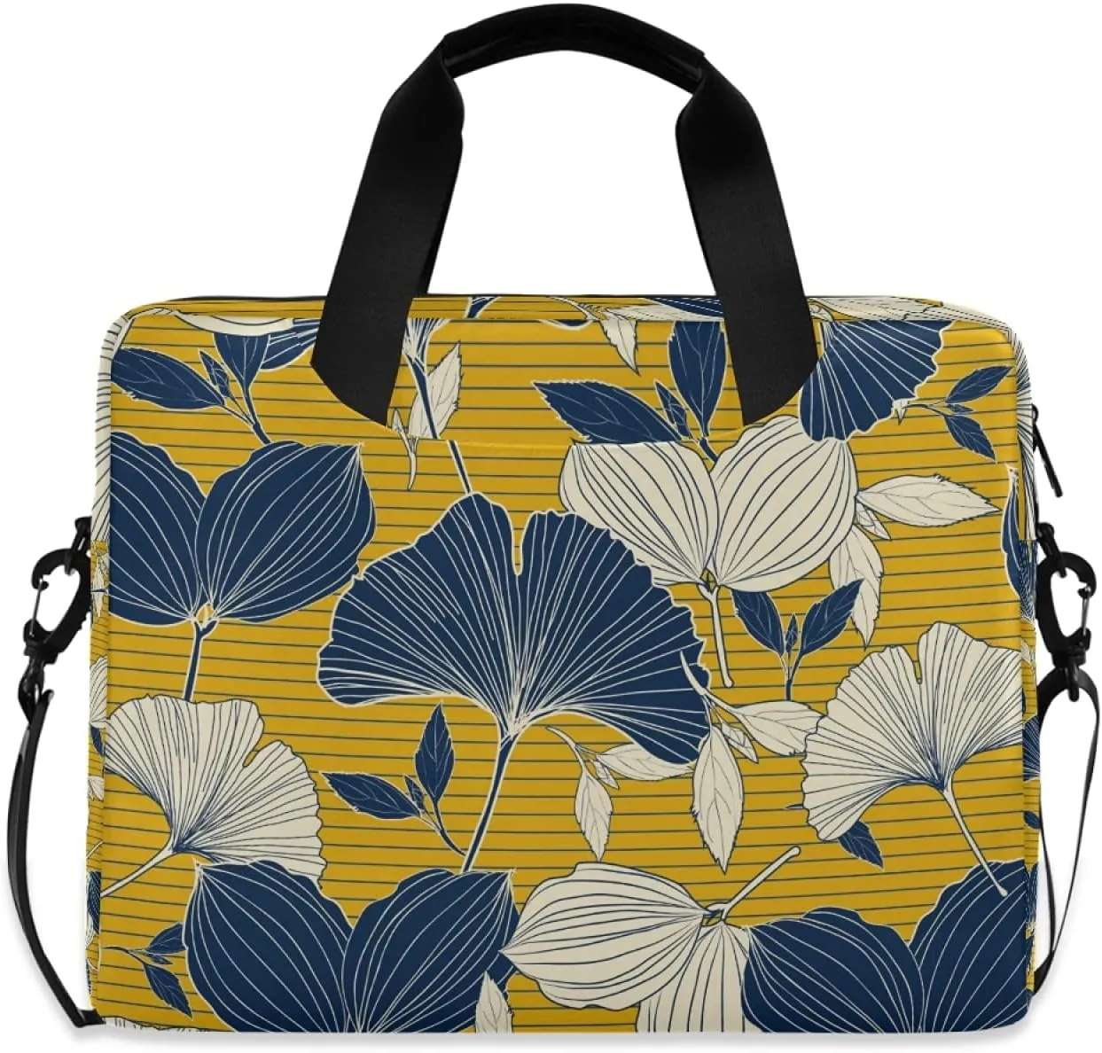susiyo Navy Ginkgo Leaf On Yellow Stripes Laptop Bag 15.7 inch Briefcases for Adults Shoulder Carrying Case for Office Travel