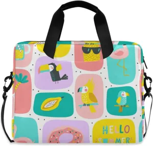 susiyo Summer Seamless Fruits Flamingo Laptop Bag 15.6 Inch Laptop Bag with Shoulder Strap Briefcase for Work College Back to School