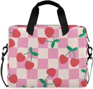 susiyo Valentine Cherry Pink Checkered Plaid Laptop Bag 15.6 Inch Laptop Bag with Shoulder Strap Briefcase for Work College Back to School