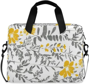 susiyo Yellow Flowers and Leaves Laptop Bag 15.6 Inch Laptop Bag with Shoulder Strap Briefcase for Work College Back to School