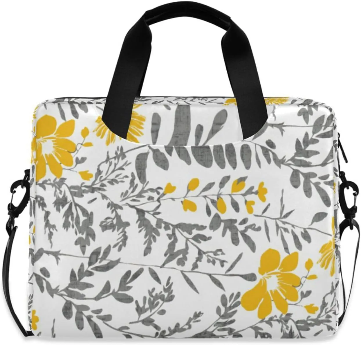 susiyo Yellow Flowers and Leaves Laptop Bag 15.6 Inch Laptop Bag with Shoulder Strap Briefcase for Work College Back to School